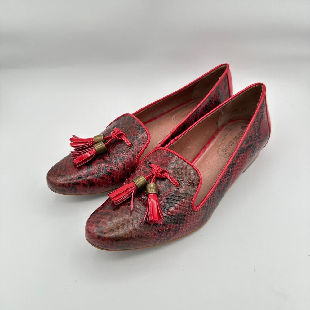 Corso Como Snakeskin Loafer Shoes Womens 6.5 Red Leather Tassel Flats Church